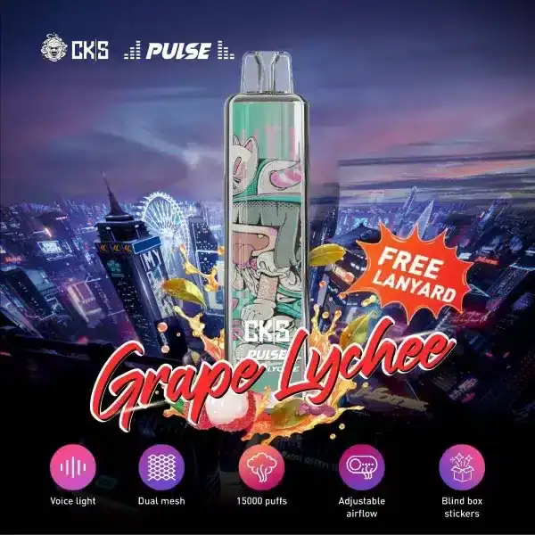 cks pulse 15000 puffs กลิ่นองุ่นลิ้นจี่ หวานหอมสดใส ผสานรสชาติผลไม้